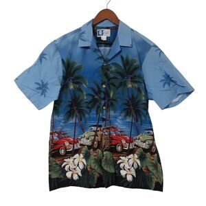 RJC Men's Casual Button-Down Shirt Blue L Cotton Hawaiian